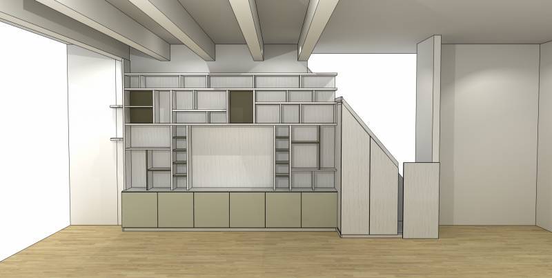 Pose et installation d'une bibliothéque dans un séjour avec télévision intégré  à Béziers proche de Narbonne